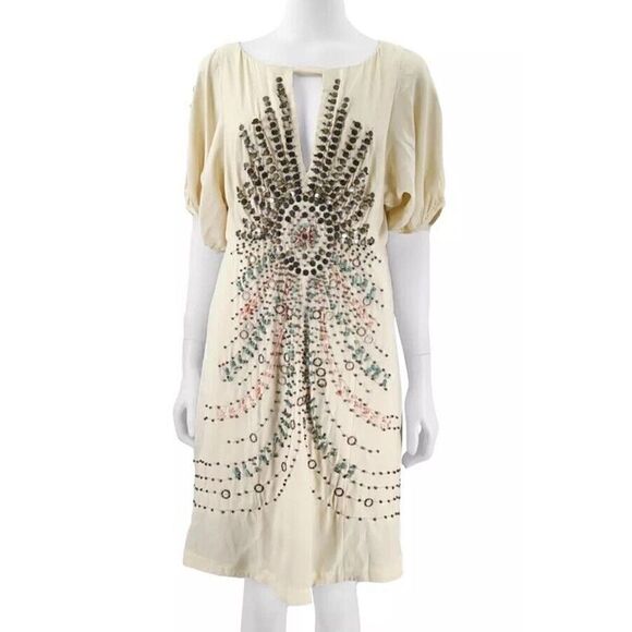 Nanette Lepore Darjeeling Cream Beaded Mini Silk Dress celevreties sz 2 - Picture 1 of 15